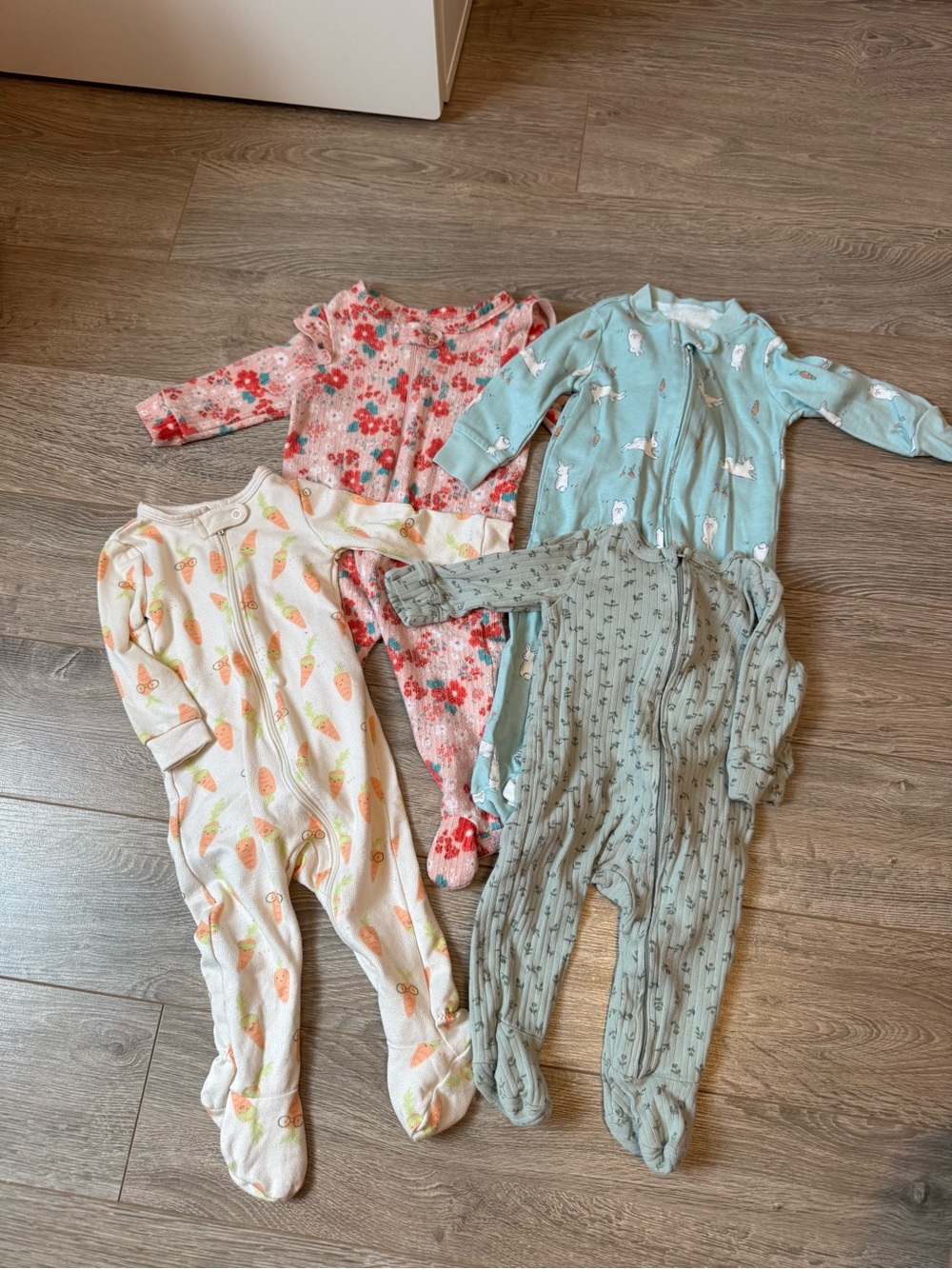 Baby Girls Printed Footed One-Piece Sleepers - Multi Color Pack